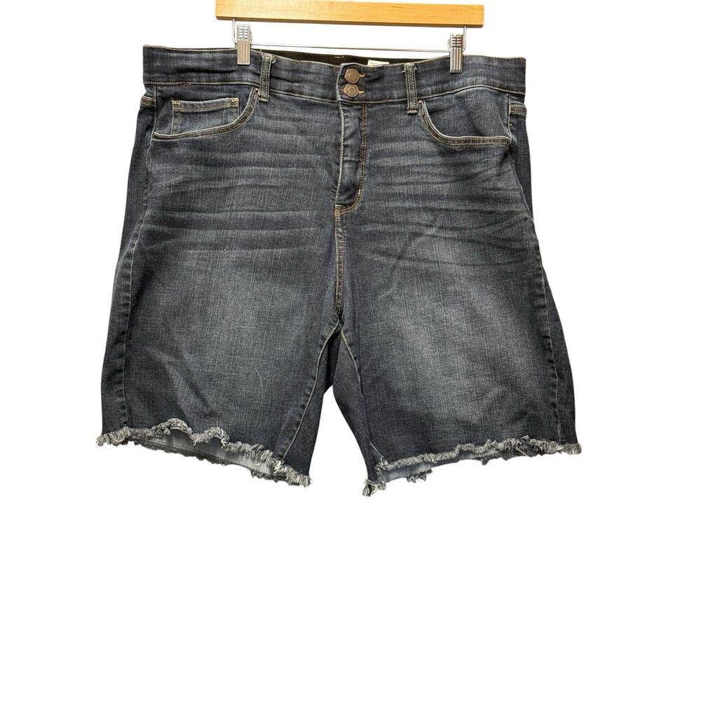 Terra & Sky Shorts Womens 20W Blue Raw Dark Wash Hem Denim Jean Cotton Blend